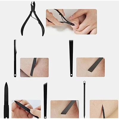 Set 16 piese MANICHIURA profesionala otel negru mat BASE Set 16 piese MANICHIURA profesionala otel negru mat BASE