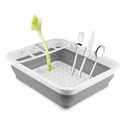 Suport pliabil pentru vase cu scurgator din silicon ALB/GRI Suport pliabil pentru vase cu scurgator din silicon ALB/GRI