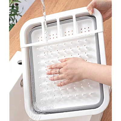 Suport pliabil pentru vase cu scurgator din silicon ALB/GRI Suport pliabil pentru vase cu scurgator din silicon ALB/GRI