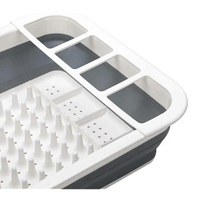 Suport pliabil pentru vase cu scurgator din silicon ALB/GRI Suport pliabil pentru vase cu scurgator din silicon ALB/GRI