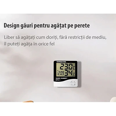 Termometru si higrometru digital Ceas 3 taste Suport Stand Alb Termometru si higrometru digital Ceas 3 taste Suport Stand Alb