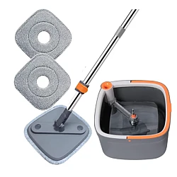 Set mop rotativ BIMROM cu doua rezerve galeata patrata cu doua compartimente separate pentru apa curata si murdara