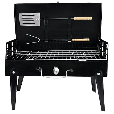 Gratar camping portabil negru cu ustensile 43x26x46 cm Gratar camping portabil negru cu ustensile 43x26x46 cm