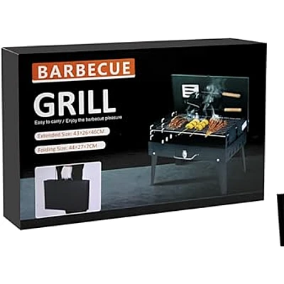 Gratar camping portabil negru cu ustensile 43x26x46 cm Gratar camping portabil negru cu ustensile 43x26x46 cm