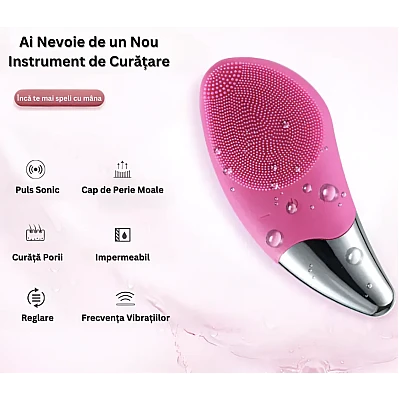 Dispozitiv sonic de curatare faciala 4 niveluri de vibratie din silicon Dispozitiv sonic de curatare faciala 4 niveluri de vibratie din silicon