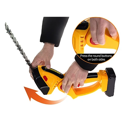 Set foarfeca electrica gradinarit taiere si finisare unghi reglabil 24V lama 30cm galben Set foarfeca electrica gradinarit taiere si finisare unghi reglabil 24V lama 30cm galben