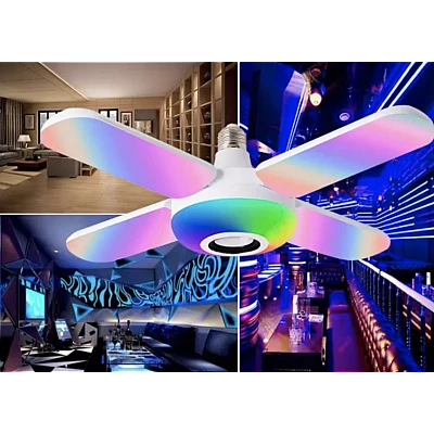 Bec LED 4 elice RGB boxa incorporata bluetooth telecomanda Bec LED 4 elice RGB boxa incorporata bluetooth telecomanda