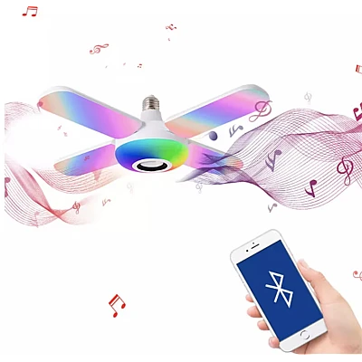 Bec LED 4 elice RGB boxa incorporata bluetooth telecomanda Bec LED 4 elice RGB boxa incorporata bluetooth telecomanda