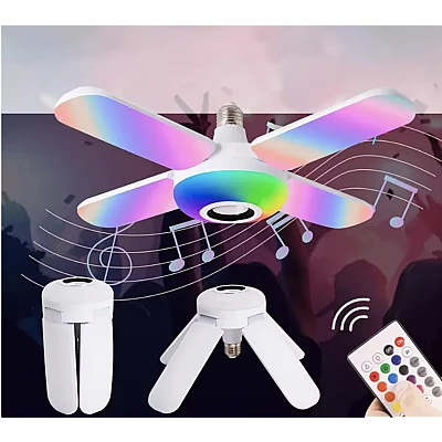 Bec LED 4 elice RGB boxa incorporata bluetooth telecomanda Bec LED 4 elice RGB boxa incorporata bluetooth telecomanda