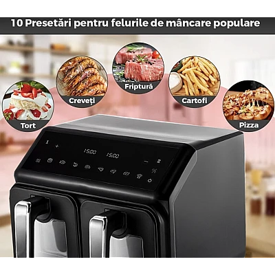 Friteuza Dubla Fara Ulei Air Fryer afisaj digital 10L capacitate