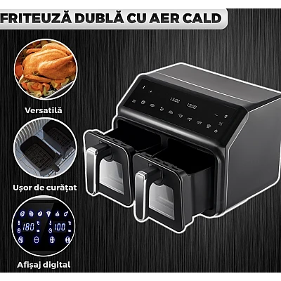 Friteuza Dubla Fara Ulei Air Fryer afisaj digital 10L capacitate