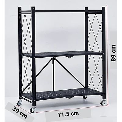 Raft depozitare metalic pliabil pe roti 3 polite 71,5 x 39 x 89 cm Raft depozitare metalic pliabil pe roti 3 polite 71,5 x 39 x 89 cm