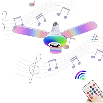 Bec cu patru brate lumina multicolora functie muzicala prin bluetooth si telecomanda Bec cu patru brate lumina multicolora functie muzicala prin bluetooth si telecomanda
