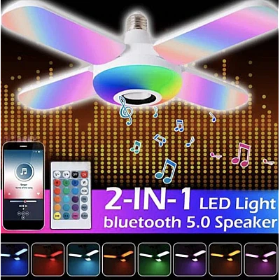 Bec cu patru brate lumina multicolora functie muzicala prin bluetooth si telecomanda Bec cu patru brate lumina multicolora functie muzicala prin bluetooth si telecomanda