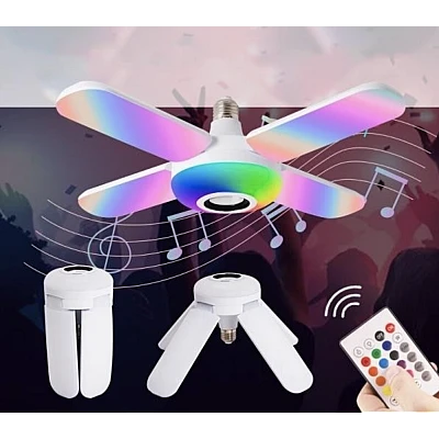 Bec cu patru brate lumina multicolora functie muzicala prin bluetooth si telecomanda Bec cu patru brate lumina multicolora functie muzicala prin bluetooth si telecomanda
