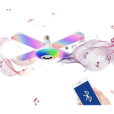 Bec cu patru brate lumina multicolora functie muzicala prin bluetooth si telecomanda Bec cu patru brate lumina multicolora functie muzicala prin bluetooth si telecomanda