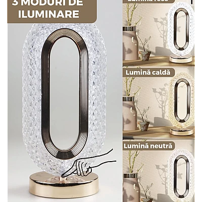 Lampa ambientala cristal LED forma ovala portabila 3 moduri de iluminare Lampa ambientala cristal LED forma ovala portabila 3 moduri de iluminare