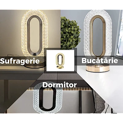 Lampa ambientala cristal LED forma ovala portabila 3 moduri de iluminare Lampa ambientala cristal LED forma ovala portabila 3 moduri de iluminare