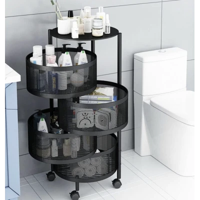 Raft metalic rotund universal cu 4 niveluri negru 34 cm x 75 cm x 30 cm