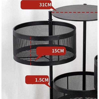 Raft metalic rotund universal cu 4 niveluri negru 34 cm x 75 cm x 30 cm