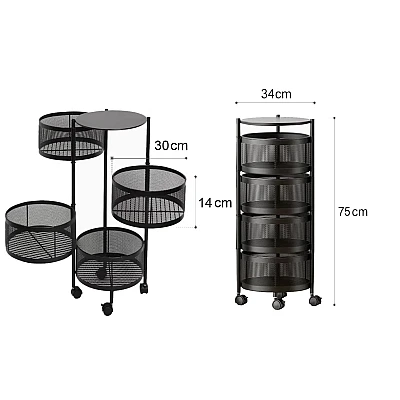 Raft metalic rotund universal cu 4 niveluri negru 34 cm x 75 cm x 30 cm Raft metalic rotund universal cu 4 niveluri negru 34 cm x 75 cm x 30 cm