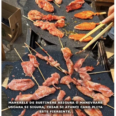 Plita Japoneza rotunda cu manere placa grill antiaderenta pluristratificata diametrul 30 cm