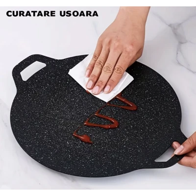 Plita Japoneza rotunda cu manere placa grill antiaderenta pluristratificata diametrul 30 cm