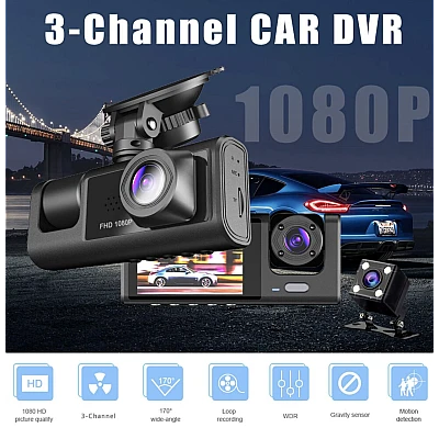 Camera auto DVR trei camere fata spate interior 1920*1296p super HD unghi larg de filmare 170 grade Camera auto DVR trei camere fata spate interior 1920*1296p super HD unghi larg de filmare 170 grade