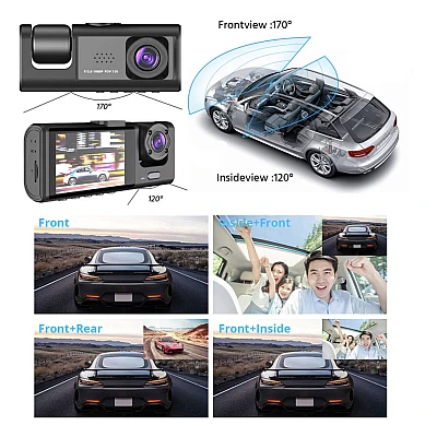 Camera auto DVR trei camere fata spate interior 1920*1296p super HD unghi larg de filmare 170 grade Camera auto DVR trei camere fata spate interior 1920*1296p super HD unghi larg de filmare 170 grade