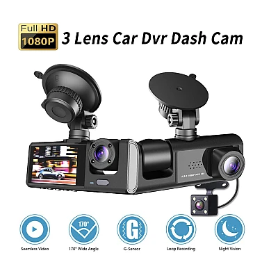 Camera auto DVR trei camere fata spate interior 1920*1296p super HD unghi larg de filmare 170 grade Camera auto DVR trei camere fata spate interior 1920*1296p super HD unghi larg de filmare 170 grade
