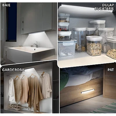 Lampa LED cu senzor de miscare si lumina 30 cm pentru dulap dressing portbagaj scari oglinda casa 3 moduri de functionare Lampa LED cu senzor de miscare si lumina 30 cm pentru dulap dressing portbagaj scari oglinda casa 3 moduri de functionare