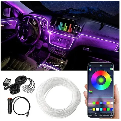 Kit 5 Benzi LED Lumini Ambientale auto RGB Control din Aplicatie Telefon 6 Metrii Kit 5 Benzi LED Lumini Ambientale auto RGB Control din Aplicatie Telefon 6 Metrii