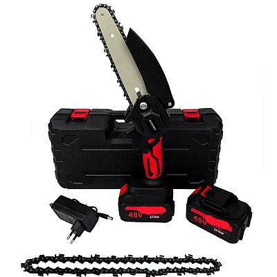 Mini fierastrau electric fara fir cu lant 6 inch si 2 acumulatori 48V Mini fierastrau electric fara fir cu lant 6 inch si 2 acumulatori 48V