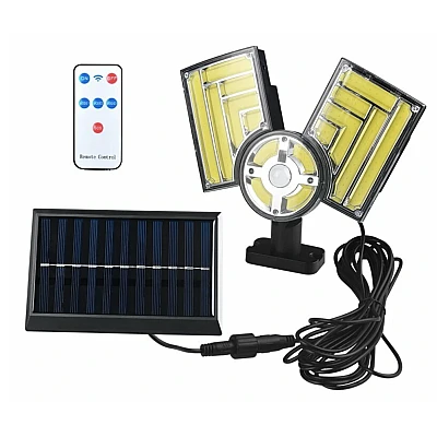 Lampa solara cu 3 casete COB reglabile senzor de miscare si 120 LED Lampa solara cu 3 casete COB reglabile senzor de miscare si 120 LED