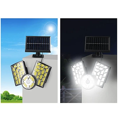 Lampa solara cu 3 casete COB reglabile senzor de miscare si 120 LED Lampa solara cu 3 casete COB reglabile senzor de miscare si 120 LED
