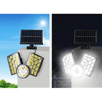 Lampa solara cu 3 casete COB reglabile senzor de miscare si 120 LED Lampa solara cu 3 casete COB reglabile senzor de miscare si 120 LED