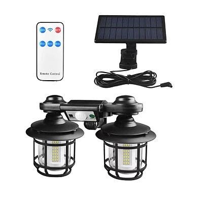 Lampa solara dubla 182LED cu senzor de miscare 3 moduri de iluminare telecomanda Lampa solara dubla 182LED cu senzor de miscare 3 moduri de iluminare telecomanda