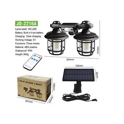 Lampa solara dubla 182LED cu senzor de miscare 3 moduri de iluminare telecomanda