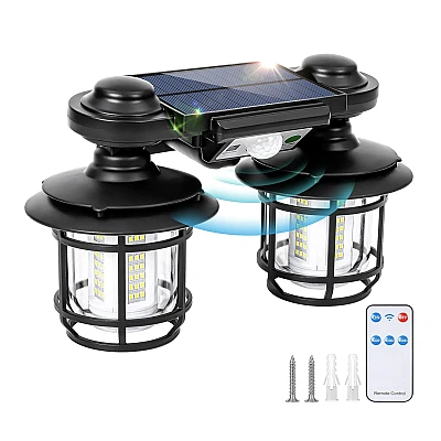 Lampa solara dubla 182LED cu senzor de miscare 3 moduri de iluminare telecomanda Lampa solara dubla 182LED cu senzor de miscare 3 moduri de iluminare telecomanda
