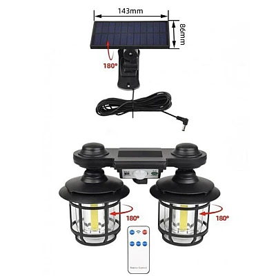 Lampa solara dubla cu senzor solar si telecomanda 20w 500 lumeni trei moduri de functionare Lampa solara dubla cu senzor solar si telecomanda 20w 500 lumeni trei moduri de functionare