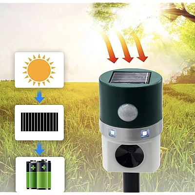 Aparat solar impotriva daunatorilor VERDE cu ultrasunete pentru gradina cu tarus Aparat solar impotriva daunatorilor VERDE cu ultrasunete pentru gradina cu tarus