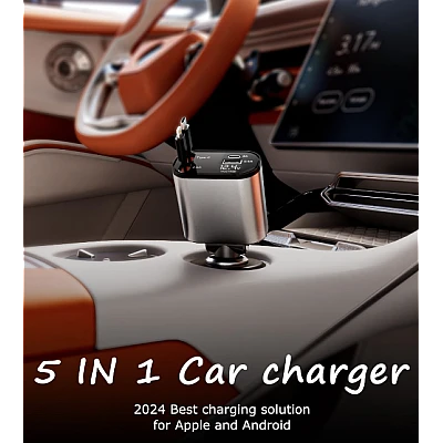 Incarcator auto Super Fast Charge Q9 5 in 1 de 120W 2 Cabluri Incarcator auto Super Fast Charge Q9 5 in 1 de 120W 2 Cabluri