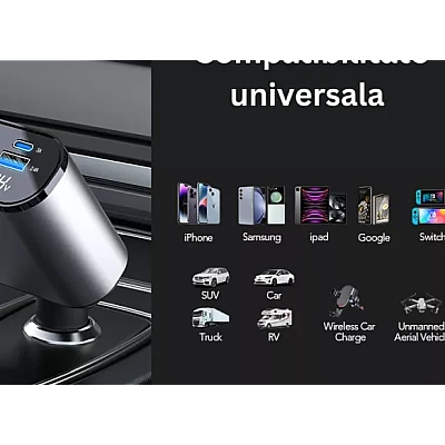 Incarcator auto Super Fast Charge Q9 5 in 1 de 120W 2 Cabluri Incarcator auto Super Fast Charge Q9 5 in 1 de 120W 2 Cabluri