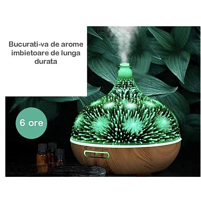 Difuzor Aromaterapie 3D capacitate 500 ml lumini LED multicolore model artificii Difuzor Aromaterapie 3D capacitate 500 ml lumini LED multicolore model artificii