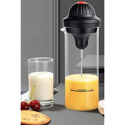 Spumator de lapte functioneaza cu baterii usor de utilizat 450 ml sticla negru/transparent Spumator de lapte functioneaza cu baterii usor de utilizat 450 ml sticla negru/transparent