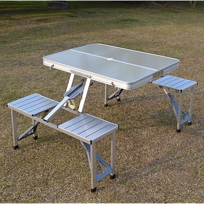 Set Masa pliabila Picnic tip Geamantan cu 4 Scaune din Aluminiu Set Masa pliabila Picnic tip Geamantan cu 4 Scaune din Aluminiu