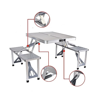 Set Masa pliabila Picnic tip Geamantan cu 4 Scaune din Aluminiu Set Masa pliabila Picnic tip Geamantan cu 4 Scaune din Aluminiu