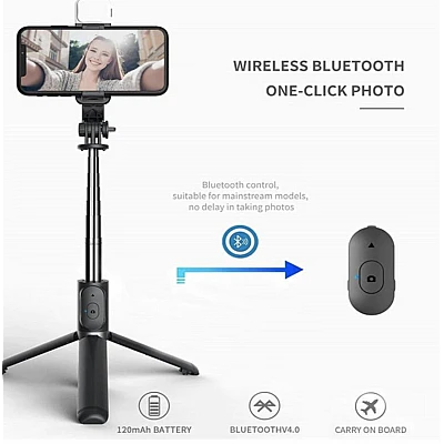 Selfie stick Bluetooth trepied stabil cu LED Q02S de 104cm Selfie stick Bluetooth trepied stabil cu LED Q02S de 104cm