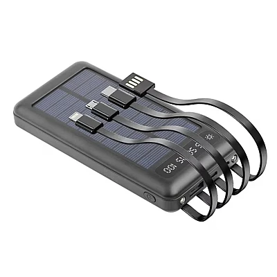 Baterie Externa 4 in 1 cu incarcare solara 10000mAh display digital si cabluri Baterie Externa 4 in 1 cu incarcare solara 10000mAh display digital si cabluri