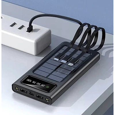 Baterie Externa 4 in 1 cu incarcare solara 10000mAh display digital si cabluri Baterie Externa 4 in 1 cu incarcare solara 10000mAh display digital si cabluri
